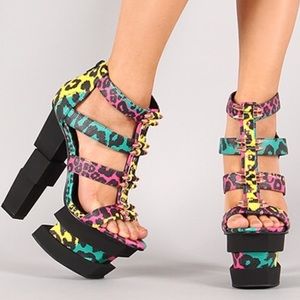 Wals Strappy Multi-ombré Leopard Platform Heel